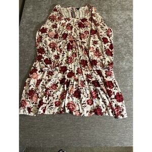 Torrid Floral Dress White Red Pink Roses 3/4 Sleeve Size 3 Summer Party/Romantic
